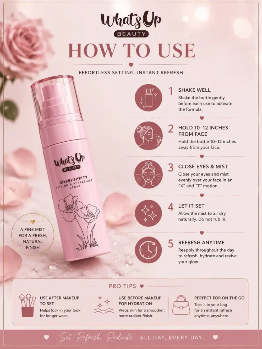 Whats Up Beauty RoseHippity Setting & Refreshing Spray 2.7 oz Makeup Setting Mis